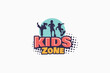 kids zone logo with a combination of kids zone lettering with silhouettes of children's activities such as martial arts, soccer, and skateboarding.