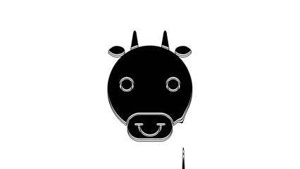 Sticker - Black Ox zodiac sign icon isolated on white background. Astrological horoscope collection. 4K Video motion graphic animation