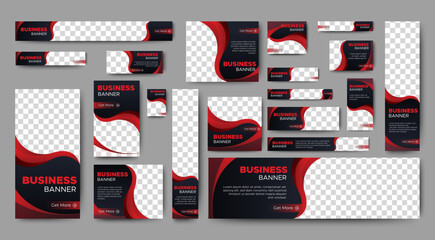 Business banner design web template Set, Horizontal header web banner. Black and red. cover header background for website design, Social Media Cover ads banner, flyer, invitation card