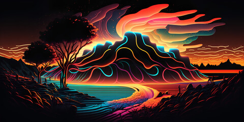 Wall Mural - background abstract landscape nature mountains river