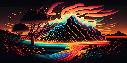 Wall Mural - background abstract landscape nature mountains river