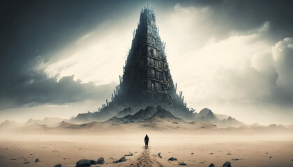 Babel tower, Genesis account in the Bible, Iraq. Generative AI.