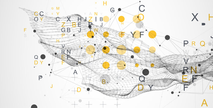 Abstract science background. Wireframe trendy fluid cover design with letters.