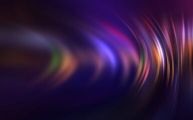 Dark fractal, abstract background. Bright neon lines, waves. Blurred laser shapes