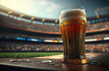 AI Generated Picture Of Beer Glass On Soccer Stadium