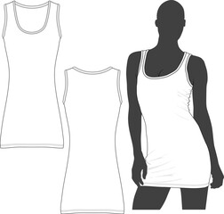 Wall Mural - Slim Sleeveless Slip Athletic Dress Model Mockup Sketch Template Technical CAD Illustration