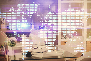 Fototapete - Double exposure of business theme drawing and office interior background. Concept of success