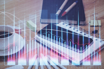 Poster - Double exposure of forex chart drawing and cell phone background. Concept of financial trading