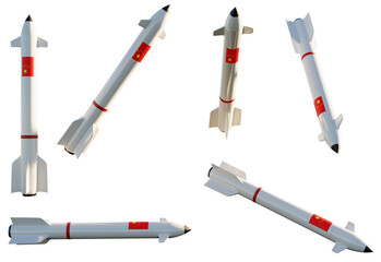 Six missiles with the Chinese flag on transparent background. 3D Render