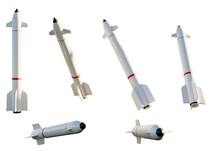 Six Missiles On Transparent Background. 3D Render