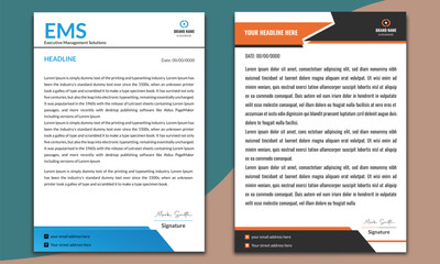 business letterhead design template set with blue, Orange & black color geometric shapes