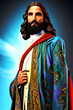 Jesus Christ in the parade dress-coat of the ruler, pop art style Ai-generated illustration.