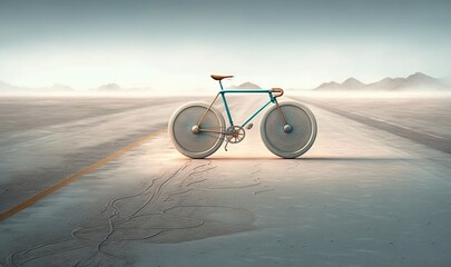 Sticker -  a bike is sitting in the middle of a desert road.  generative ai