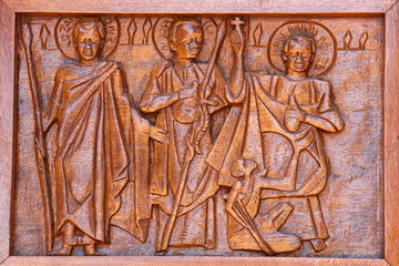 Wall Mural - Namugongo catholic martyrs' shrine, Kampala. Church door relief. Uganda.