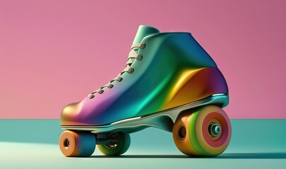 Sticker -  a colorful skateboard with a pair of roller skates.  generative ai