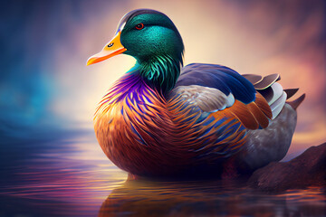 Poster - Beautiful photo duck, natural background. Generative AI technology.