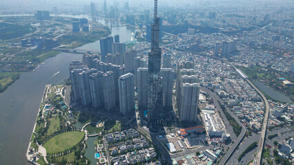 Wall Mural - Landmark81-Saigon-Vietnam 
Ho Chi Minh City at Light and Dark-
Drone Shots-Sky shots- Sky pictures