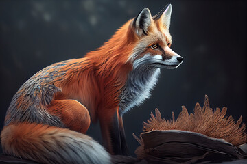 Poster - Beautiful photo fox, natural background. Generative AI technology.