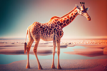 Poster - Beautiful photo giraffe, natural background. Generative AI technology.
