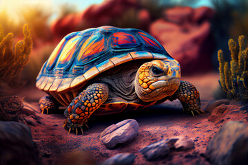 Poster - Beautiful photo tortoise, natural background. Generative AI technology.
