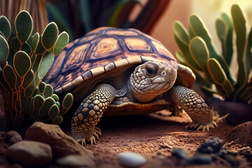 Poster - Beautiful photo tortoise, natural background. Generative AI technology.
