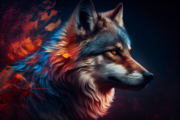 Poster - Beautiful photo wolf, natural background. Generative AI technology.
