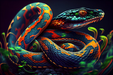 Aufkleber - Beautiful photo snake, natural background. Generative AI technology.
