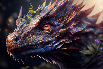 Leinwandbilder - Beautiful photo dragon, natural background. Generative AI technology.
