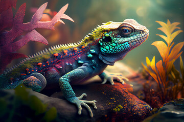 Poster - Beautiful photo lizard, natural background. Generative AI technology.
