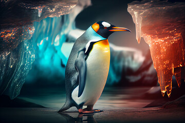 Poster - Beautiful photo penguin, natural background. Generative AI technology.