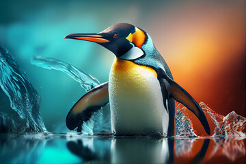 Poster - Beautiful photo penguin, natural background. Generative AI technology.