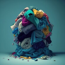 Used Clothes In Dump, Fast Fashion, Sustainability, Pile Of Used Clothes On A Light Background. Second Hand For Recycling. Generative AI