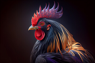 Poster - Beautiful photo rooster, natural background. Generative AI technology.
