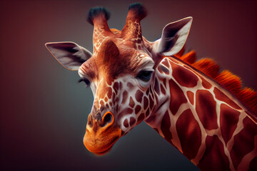 Poster - Beautiful photo giraffe, natural background. Generative AI technology