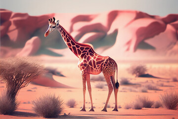 Poster - Beautiful photo giraffe, natural background. Generative AI technology