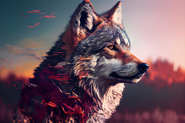 Poster - Beautiful photo wolf, natural background. Generative AI technology