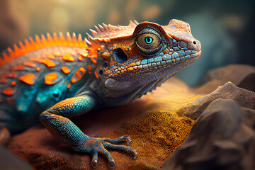 Aufkleber - Beautiful photo lizard, natural background. Generative AI technology