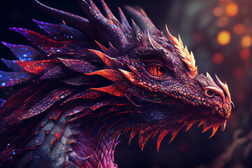 Leinwandbilder - Beautiful photo dragon, natural background. Generative AI technology