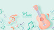 Guitar or Ukulele with Music notes, song, melody or tune 3d realistic vector