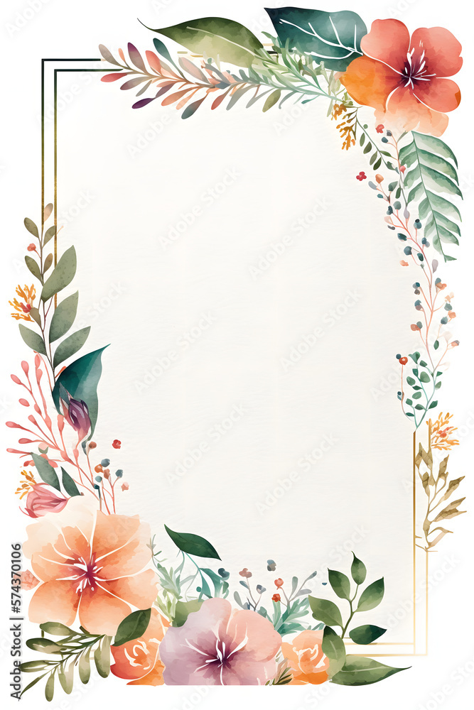 Watercolor floral frame for A4 notebook paper