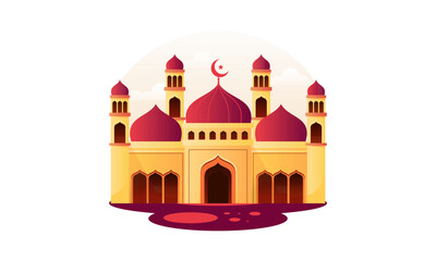 Wall Mural - Beautiful Ramadan Kareem Mosque Vector Illustration