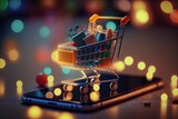 Fototapeta  - Futuristic online shopping technology digital payment from mobile phone. Generative AI
