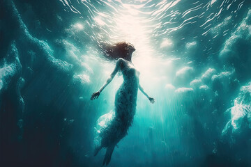 underwater woman  Generative AI	
