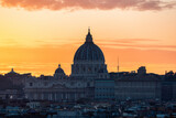 Fototapeta Londyn - Old Historic Buildings in Downtown City of Rome, Italy. Cloudy Sunny Sunset Sky.