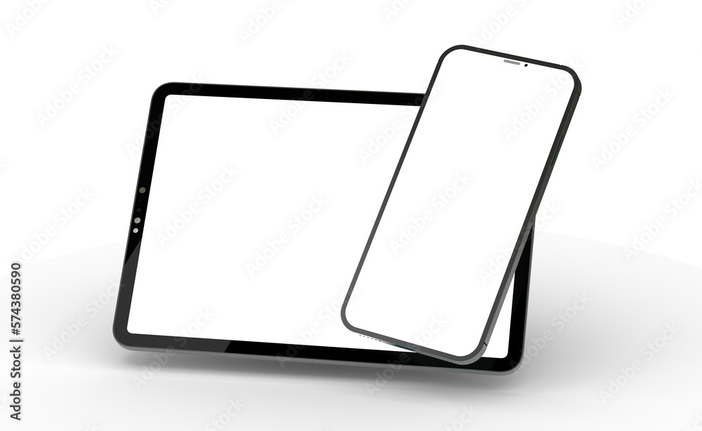 Blank screen realistic tablet frame, rotated position, side view, top ...