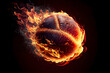 Baseball ball in fire flames flying in air