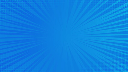 vintage pop art blue gradient background with sunburst lines and halftone. comic, cartoon concept ab