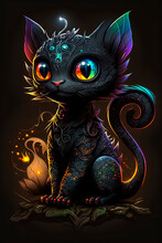 Cartoon Cat Dragon. Dark Fantasy Generative AI 
