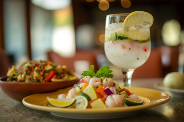 Fresh Peruvian Ceviche and Pisco Sours: A Delicious Taste of Peru AI Generative