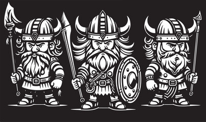 Beautiful and trendy black and white linocut art of a viking